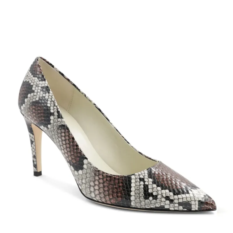 Telma Leather Pointed Toe Pump - Roccia/Tan Snake sold by Bruno Magli