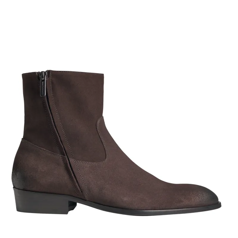 Risoli Suede Cuban-Heel Boot - Dark Brown sold by Bruno Magli