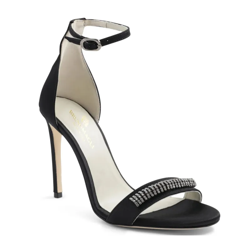 Estelle Embellished Open-Toe Heel  - Black Satin sold by Bruno Magli
