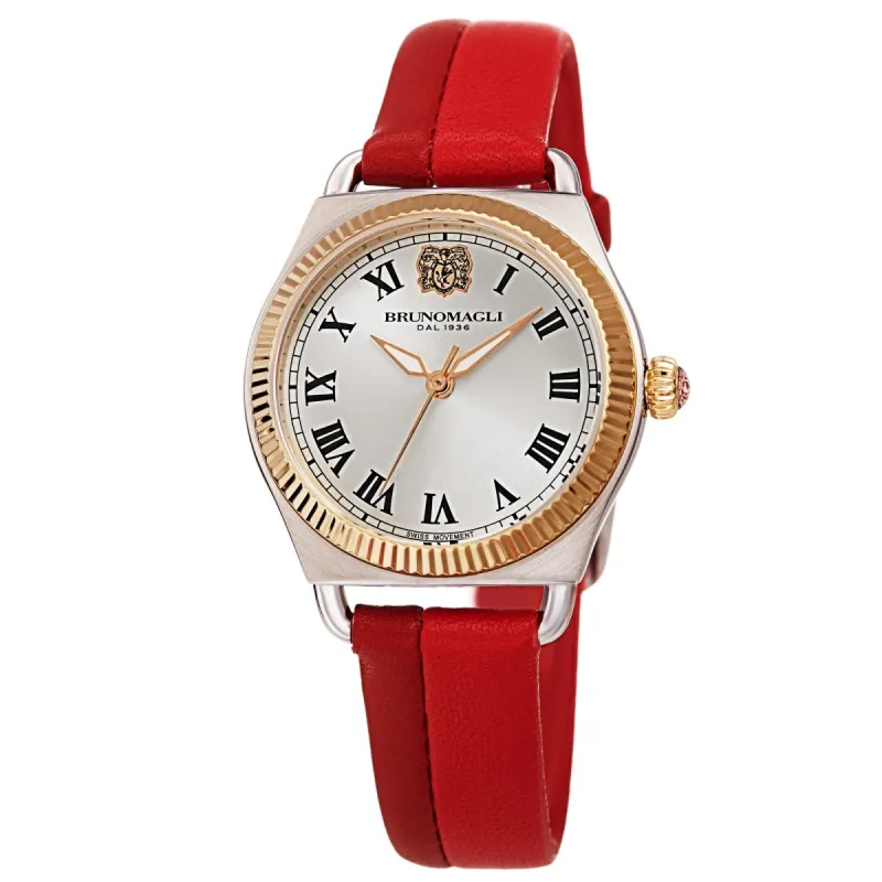 Women's Lucia 1341 Watch - Gold and Silver/Medium and Dark Red sold by Bruno Magli