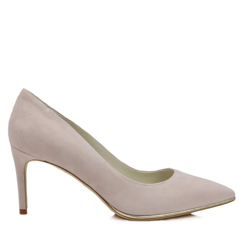 Galena Suede Pump with Metallic Profile, 2.5-Inch - Cream sold by Bruno Magli