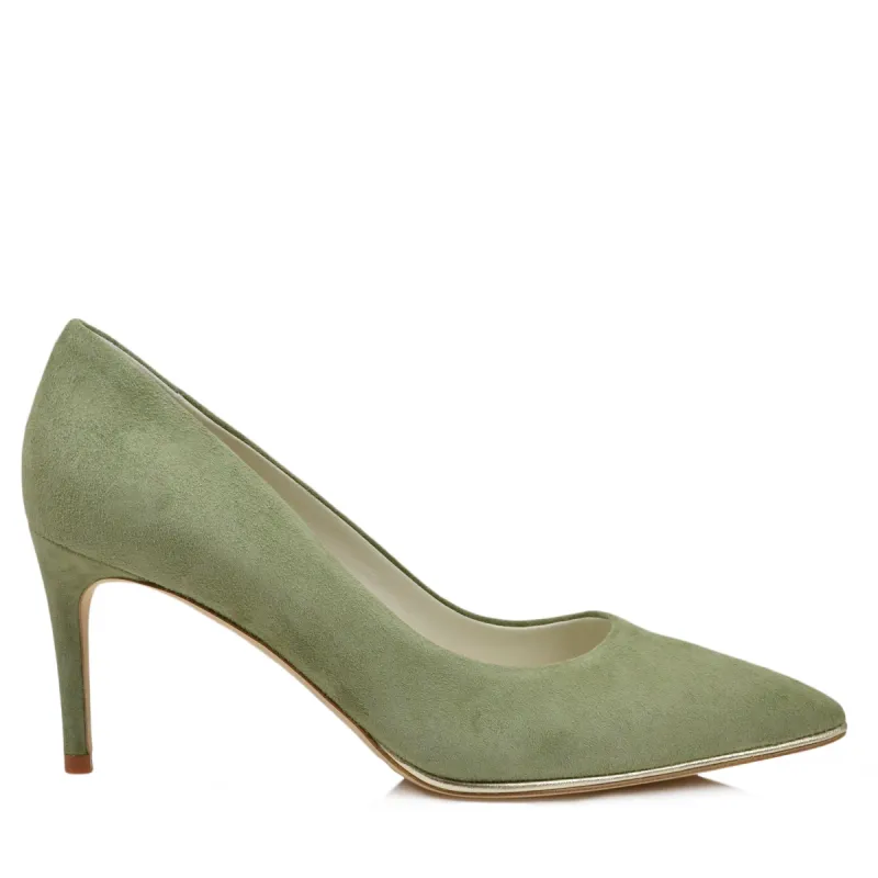 Galena Suede Pump with Metallic Profile, 2.5-Inch - Olive sold by Bruno Magli