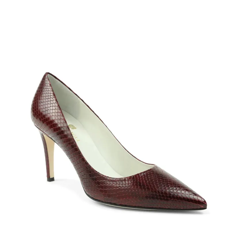 Telma Snake-Print Leather Pointed-Toe Pump - Bordeaux sold by Bruno Magli