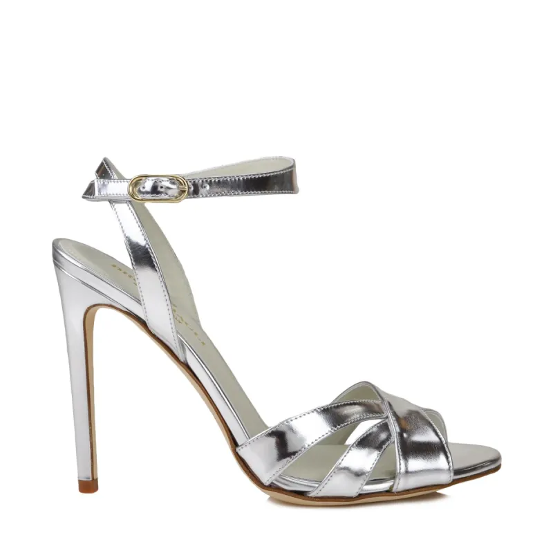 Ginerva Mirror Leather Strappy Sandal - Platino sold by Bruno Magli