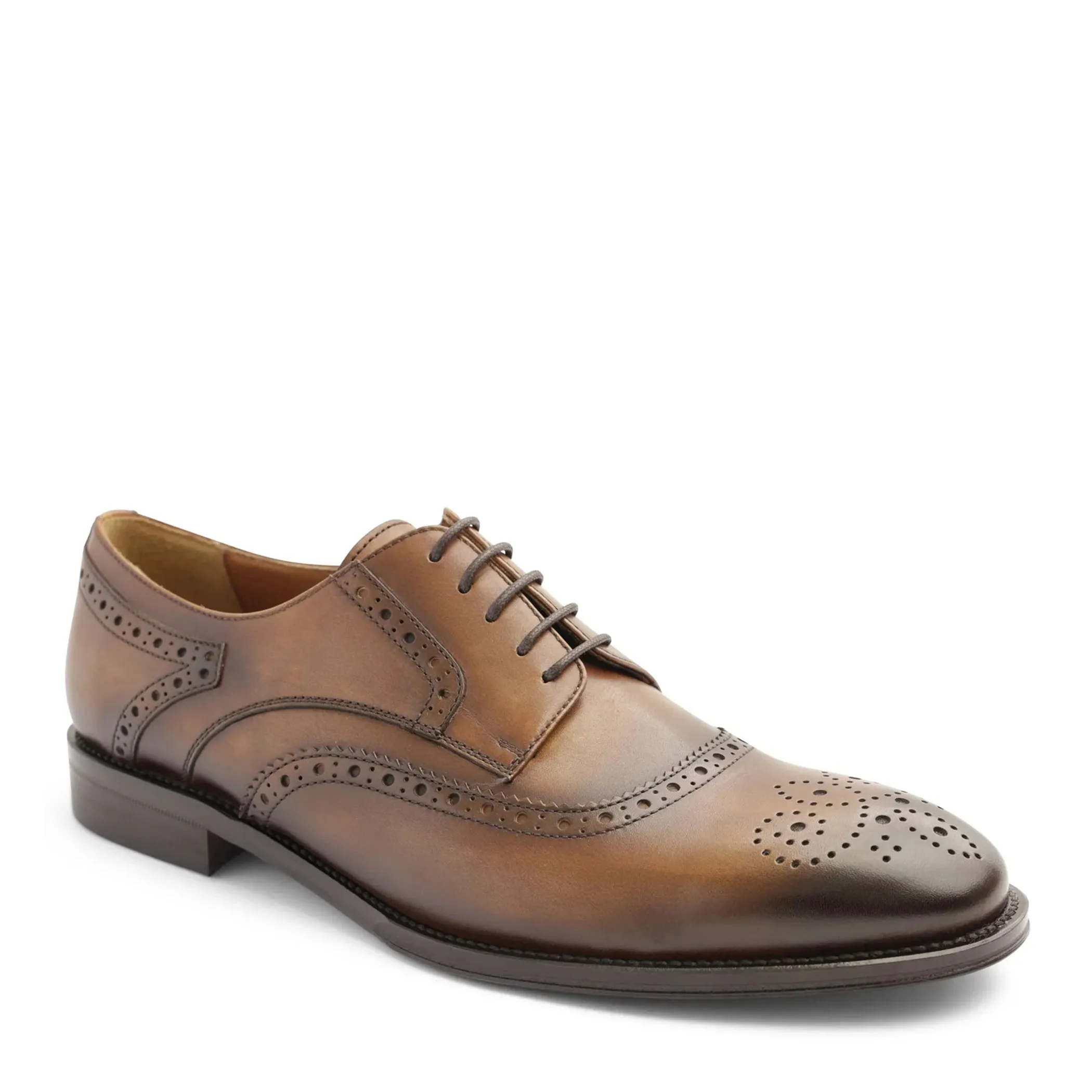Atillio Wingtip Leather Blucher - Cognac sold by Bruno Magli