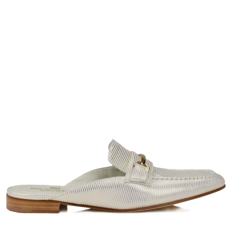 Mark Flat Loafer Mule - White Stripe sold by Bruno Magli
