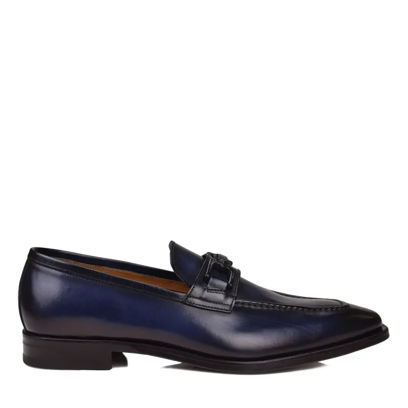 Cornelio Leather Bit Loafer - Blue sold by Bruno Magli