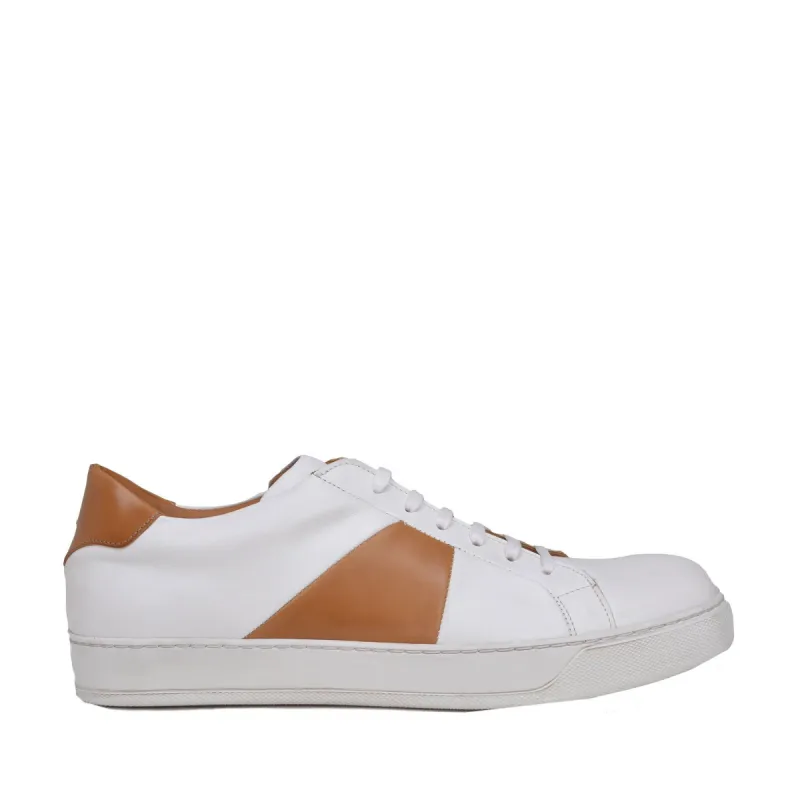Gibo Leather Sneaker  - White/Cognac Leather - Online Exclusive sold by Bruno Magli