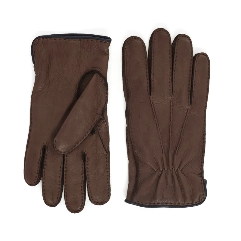 Lombardy Leather Men's Winter Gloves - Brown/Blue sold by Bruno Magli