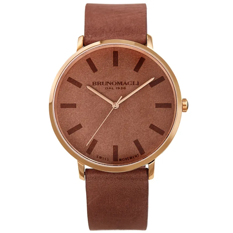 Men's Roma Watch - Dark Brown & Rose Gold made by Bruno Magli