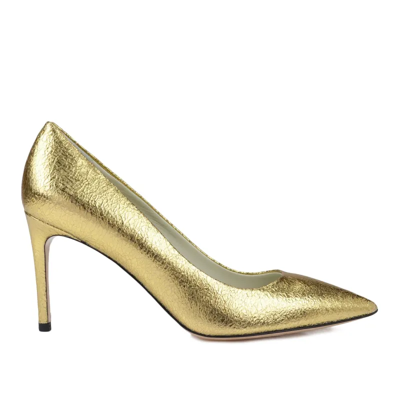 Elisa Leather Pointed-Toe Pump, 3-Inch - Gold Crackle sold by Bruno Magli