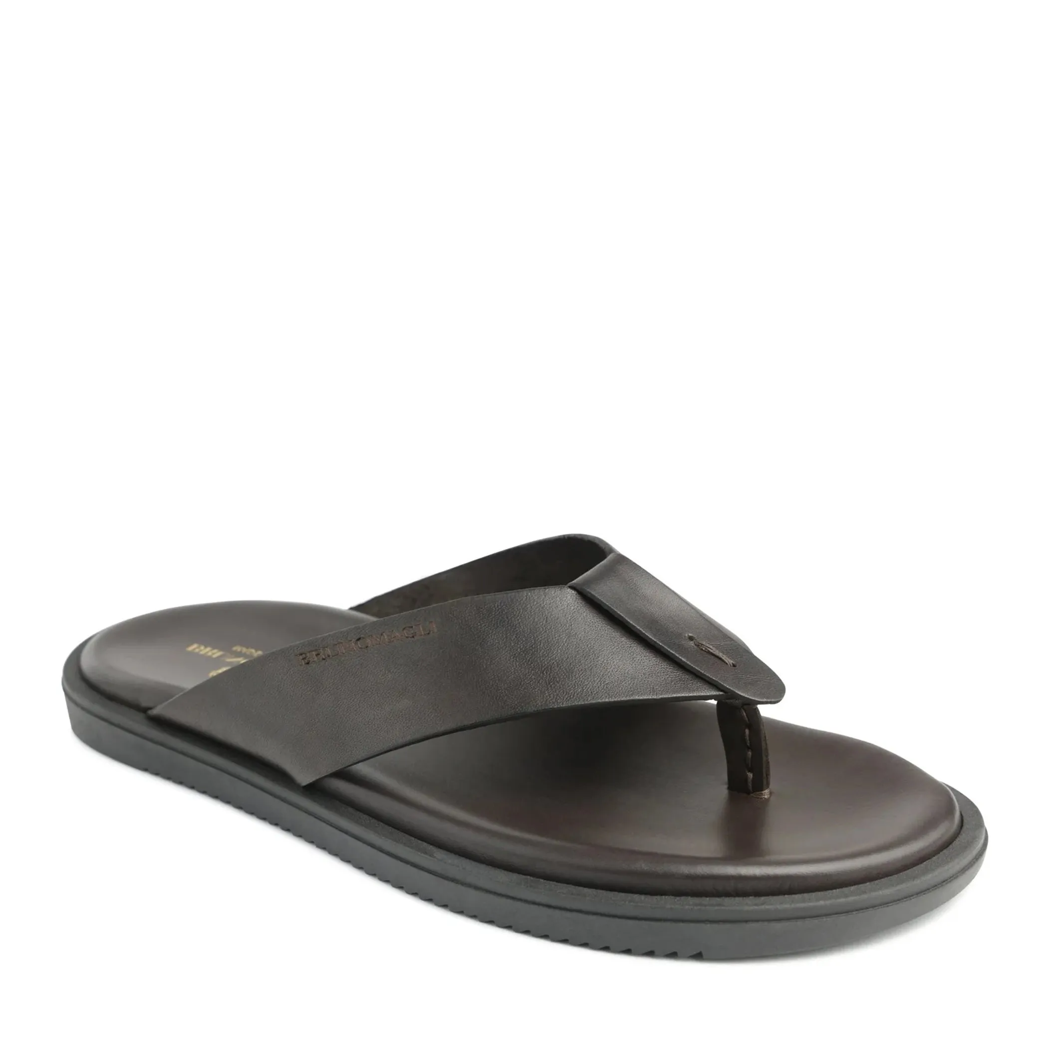 Romania Wide Banded Leather Thong Sandal - Dark Brown sold by Bruno Magli