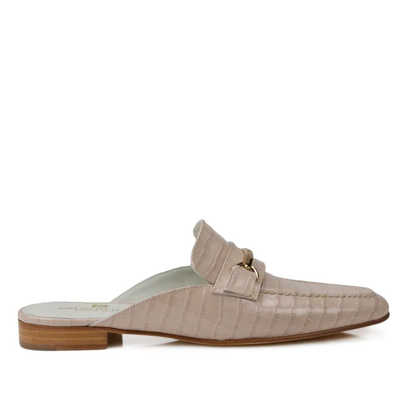 Mark Flat Loafer Mule - Sand Croc-Print Leather sold by Bruno Magli