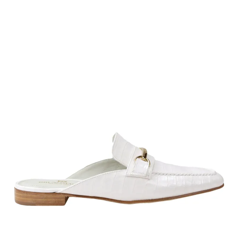Mark Flat Loafer Mule - Ivory Croc-Print Leather sold by Bruno Magli