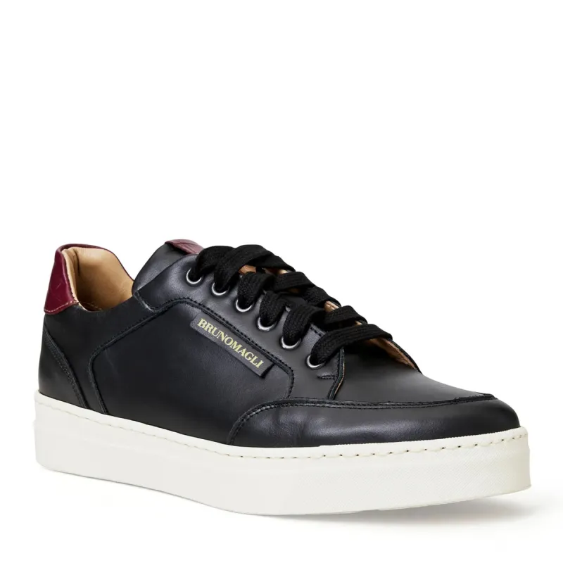 SEVERO CASUAL LEATHER SNEAKER  -BLACK/BORDO sold by Bruno Magli