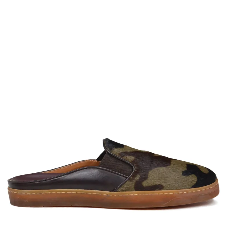Orosco Camo-Print Mule with Sport Sole  - Camo Calf Hair sold by Bruno Magli