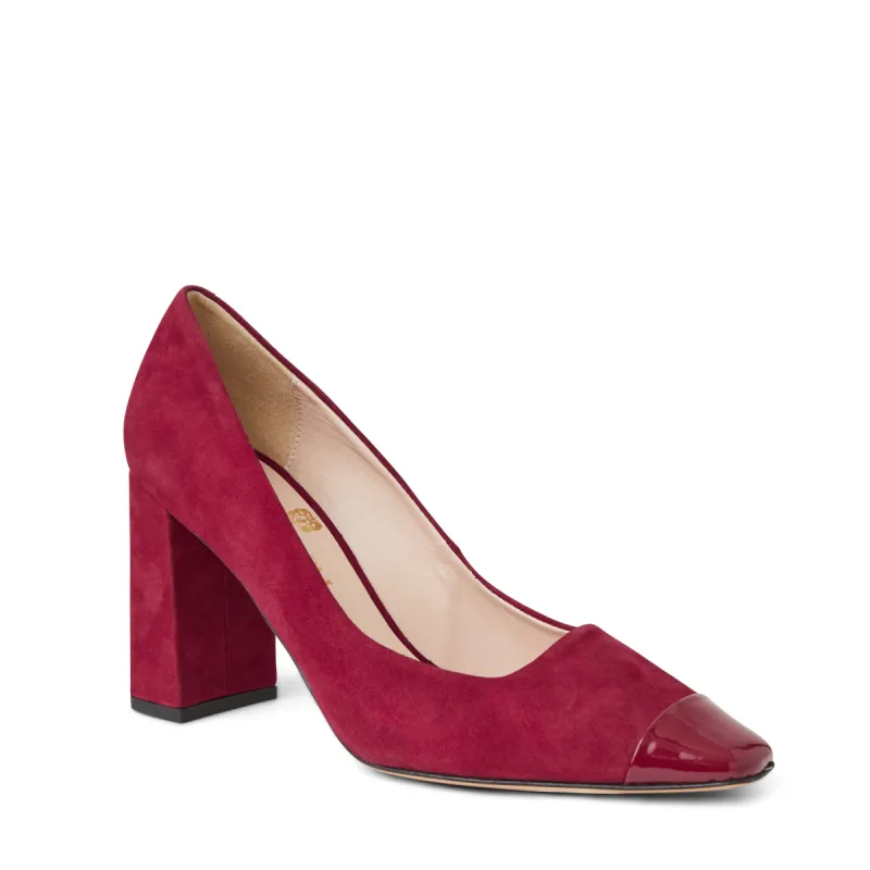 Melania Square Toe Suede Pump- Ruby Suede sold by Bruno Magli