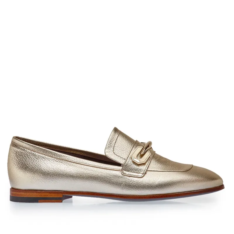 Melania Metallic Leather Loafer - Platinum Metallic Leather sold by Bruno Magli