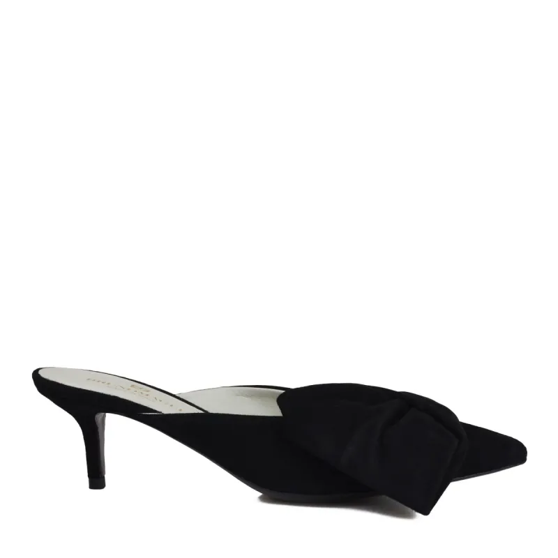 Luna Suede Bow Heeled Mule, 2-Inch - Black sold by Bruno Magli