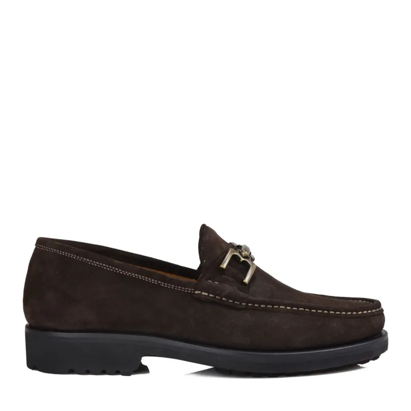 Falcone Suede Moc-Toe Bit Loafer - Dark Brown sold by Bruno Magli