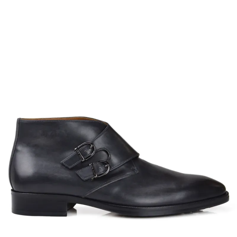 Alberto Leather Monk-Strap Boot - Dark Grey Leather sold by Bruno Magli