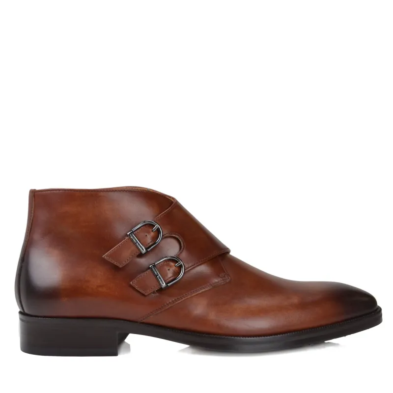 Alberto Leather Monk-Strap Boot - Cognac Leather sold by Bruno Magli