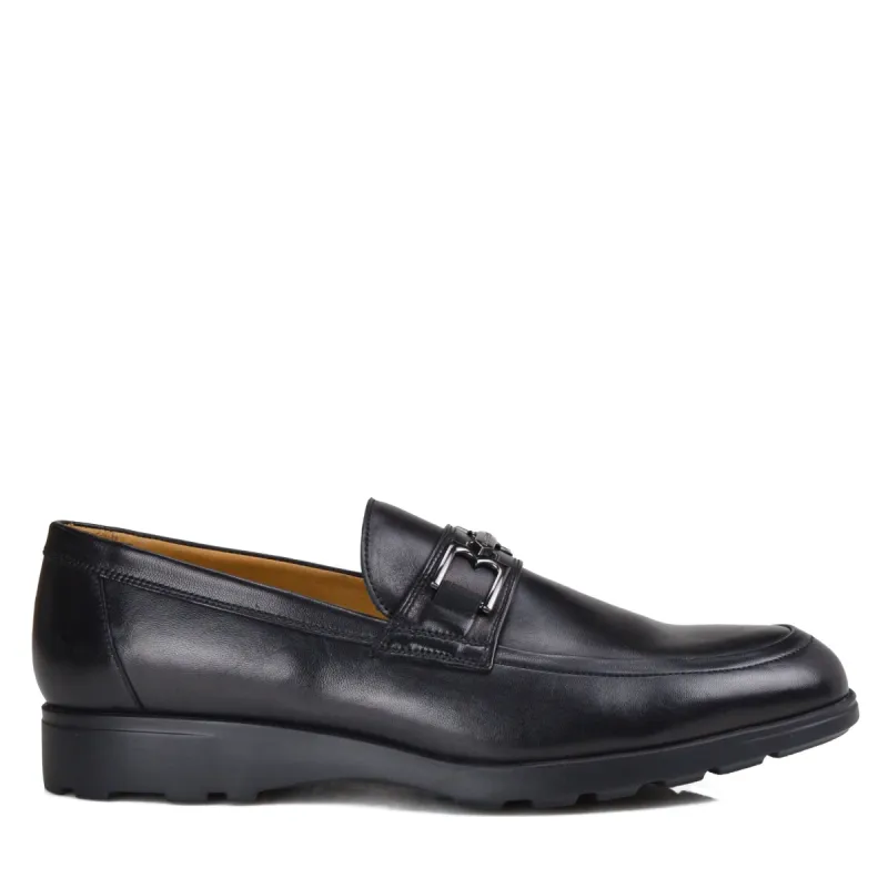 Vincenzo Leather Bit Loafer with Rubber Sole - Black sold by Bruno Magli