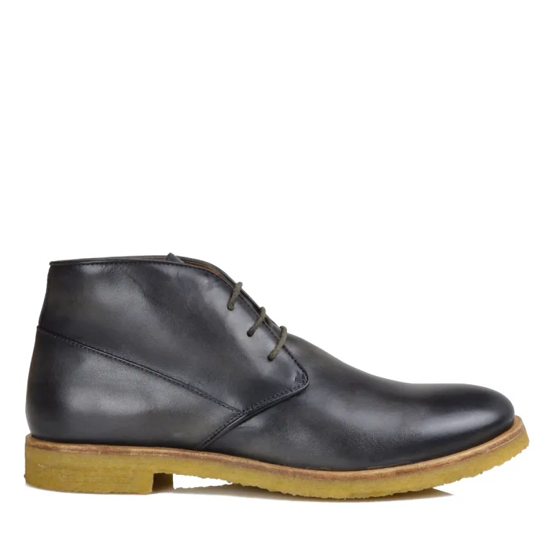 Principe Leather Desert Boot - Dark Grey Leather sold by Bruno Magli