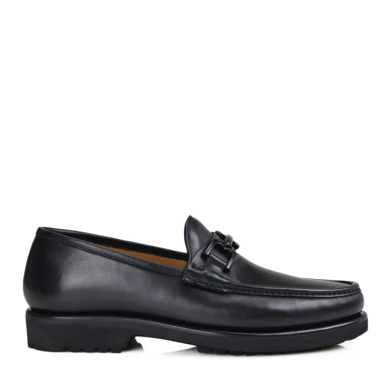 Falcone Leather Moc-Toe Bit Loafer - Black sold by Bruno Magli