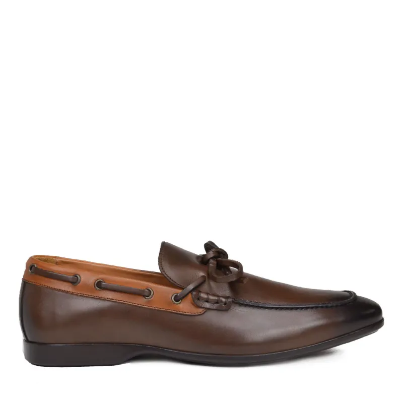 Mimo Leather Slip-On Moccasin - Dark Brown/Cognac sold by Bruno Magli