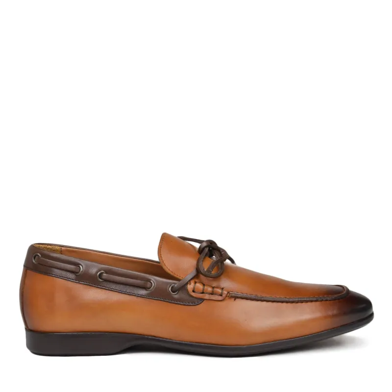 Mimo Leather Slip-On Moccasin - Cognac/Dark Brown sold by Bruno Magli