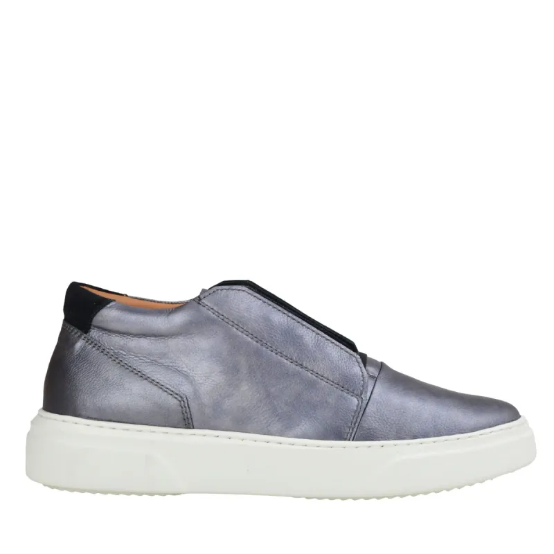 Phoster Metallic Leather Lace-up Sneakers - Pewter sold by Bruno Magli