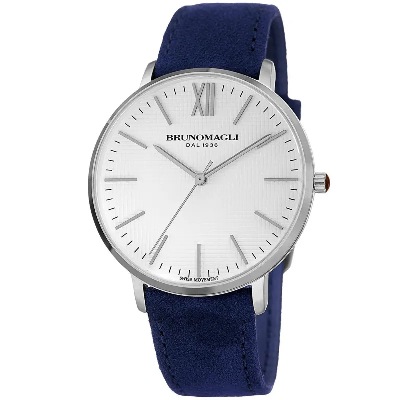 Women's Roma 1222 Watch - Blue Suede Strap with Silver sold by Bruno Magli