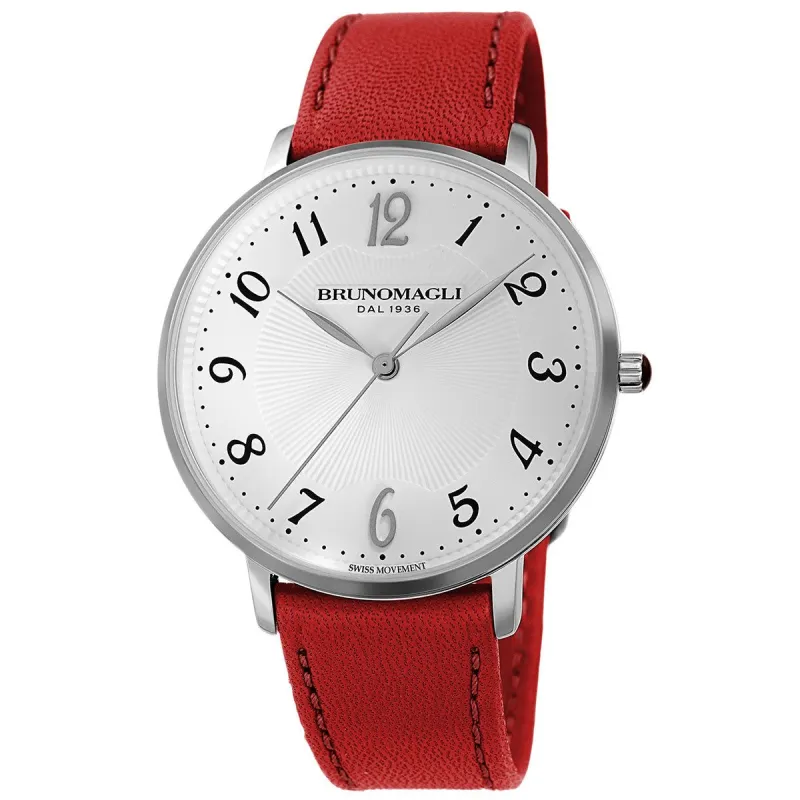Women's Roma 1221 Watch - Red Strap with Silver sold by Bruno Magli