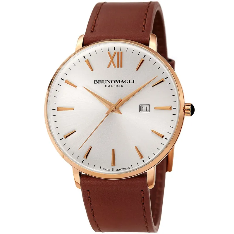 Men's Roma 1161 Watch - Brown Strap with Rose Gold sold by Bruno Magli