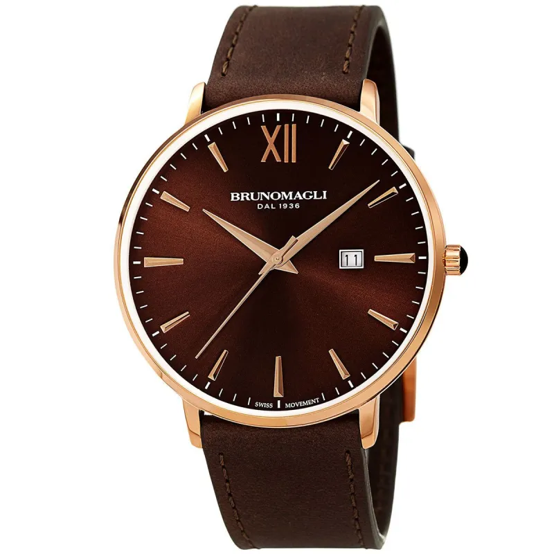 Men's Roma 1161 Watch - Bordeaux & Rose Gold made by Bruno Magli