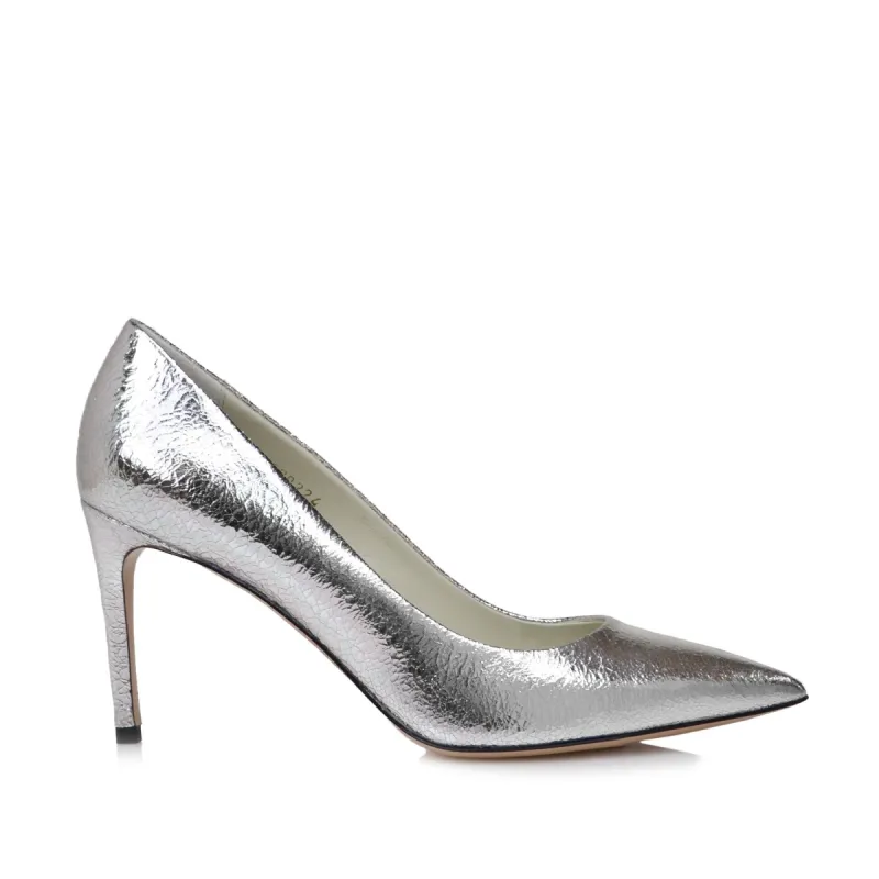 Elisa Leather Pointed-Toe Pump, 3-Inch - Silver Crackle sold by Bruno Magli
