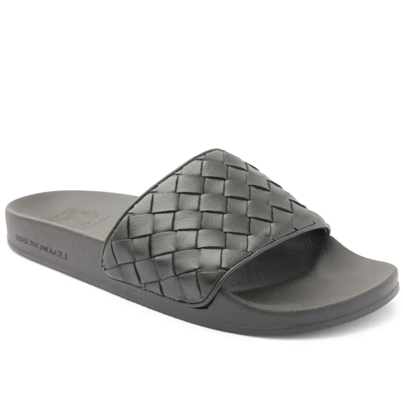 Magnus Sporty Leather & Suede Slide - Black sold by Bruno Magli