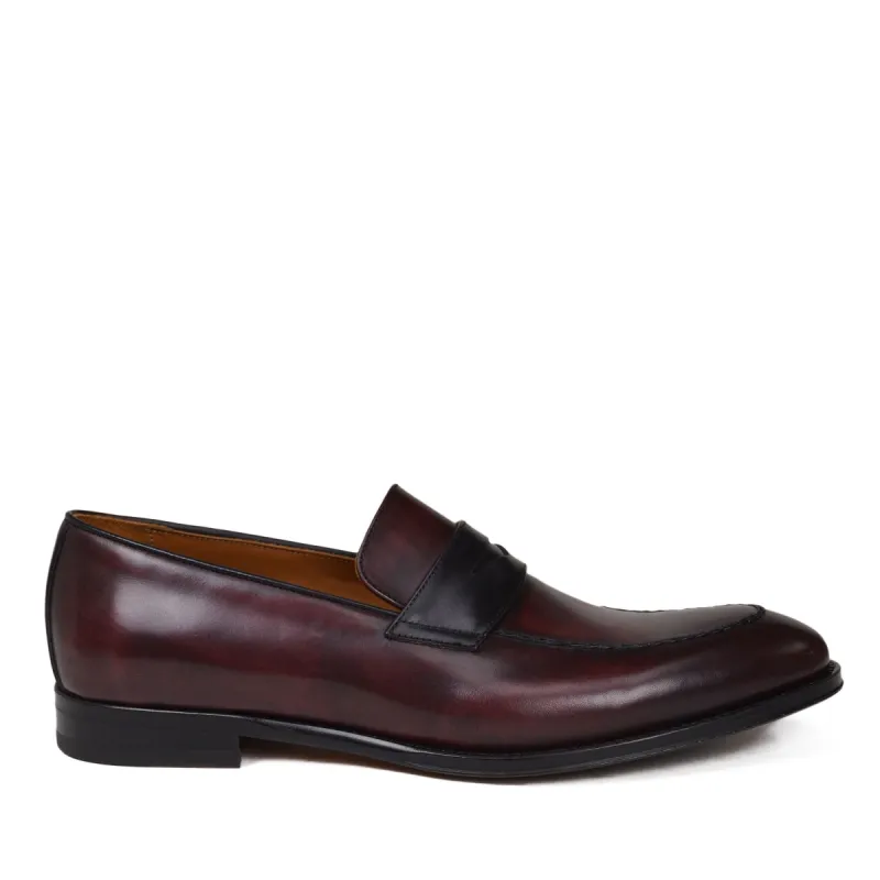 Fanetta Two-Tone Leather Penny Loafer - Bordo/Black Leather sold by Bruno Magli