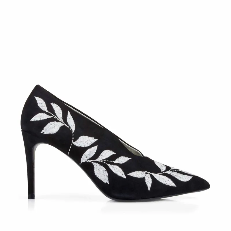 Elettra Embroidered Pump - Black Suede sold by Bruno Magli