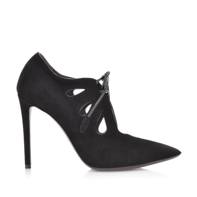 Anna Pump, 4-Inch - Black Suede/Black Patent Leather sold by Bruno Magli