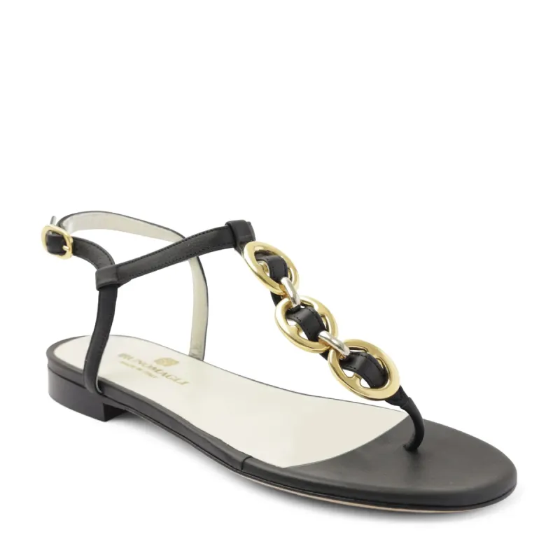 Marina Leather Embellished Thong Sandal - Black sold by Bruno Magli