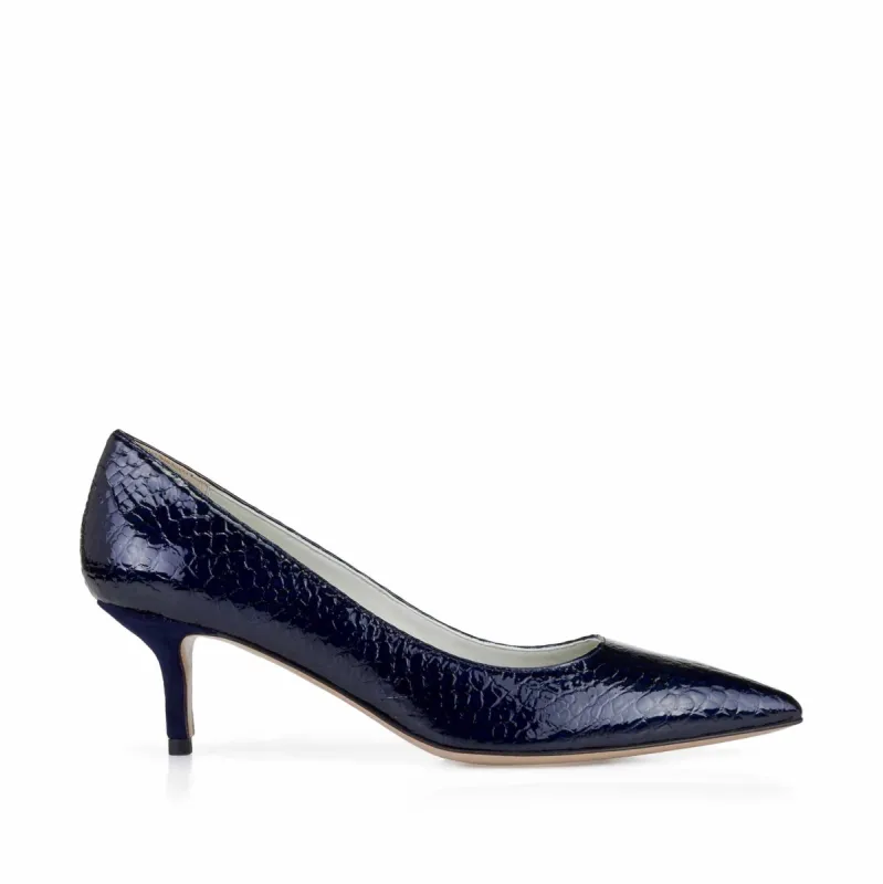 Perla Croc Patent Leather Pump, 2-Inch - Blue Croc-print Leather sold by Bruno Magli