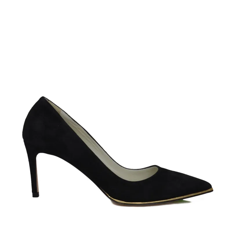 Galena Suede Pump with Metallic Profile, 2.5-Inch - Black Suede sold by Bruno Magli