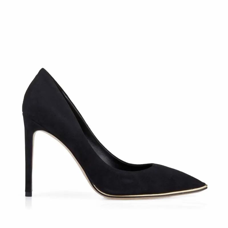 Gala Suede Pump with Metallic Profile, 4-Inch - Black Suede sold by Bruno Magli