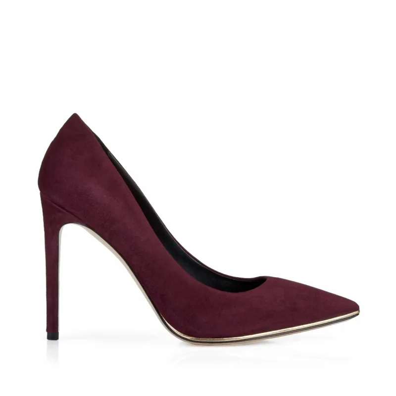 Gala Suede Pump with Metallic Profile, 4-Inch - Wine Suede sold by Bruno Magli