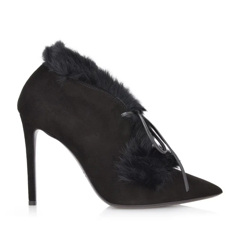 Aurora Suede/Sheepskin Pump, 4-inch - Black sold by Bruno Magli
