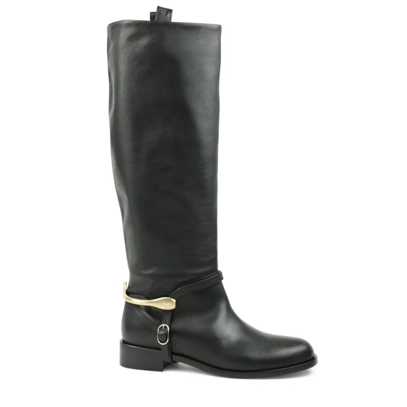 Agnese Leather Knee-High Boot - Black sold by Bruno Magli