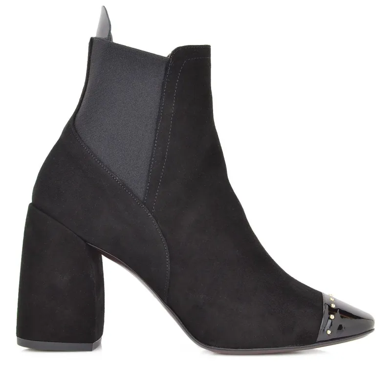 Nina Bootie, 3-Inch - Black Suede/Black Patent Leather sold by Bruno Magli