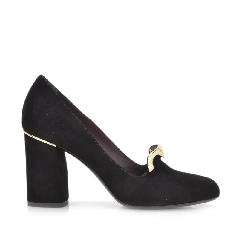 Vissa Chunky Heel Pump, 3-Inch - Black Suede sold by Bruno Magli
